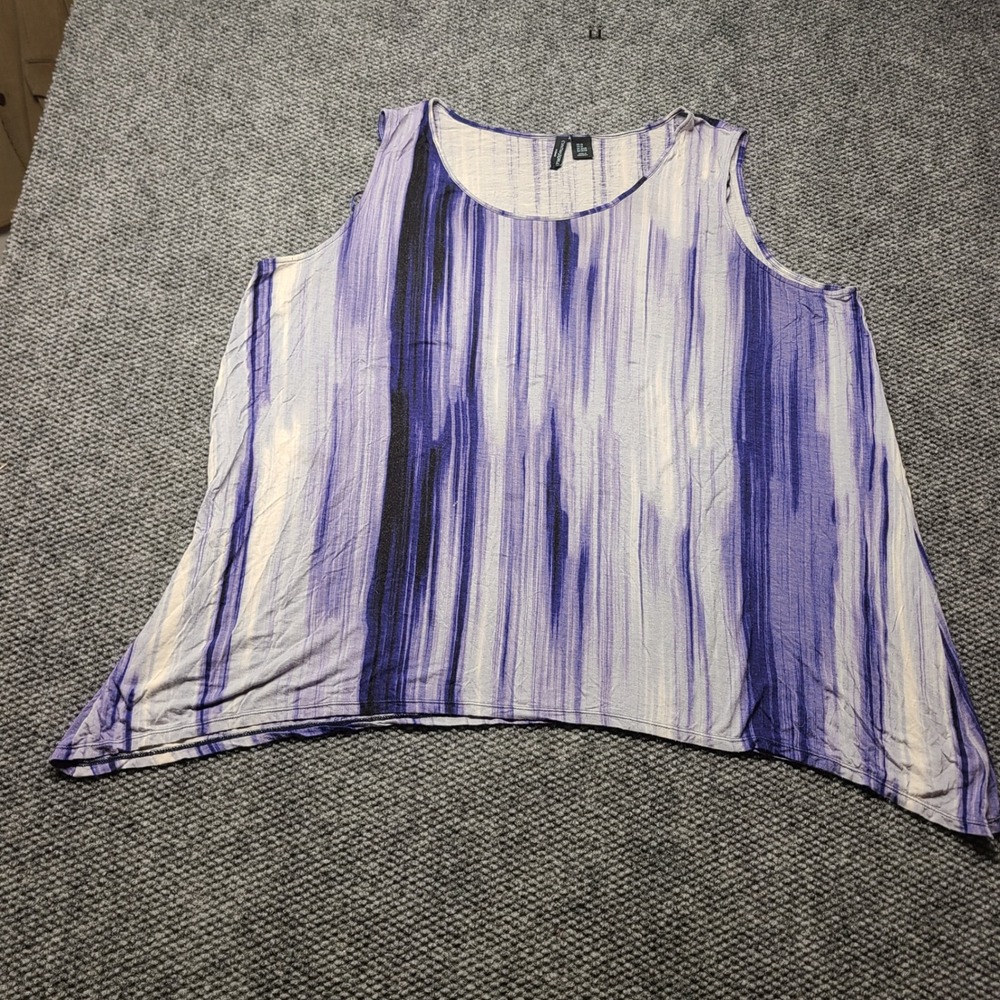Cynthia Rowley Woman Purple Blue Abstract Stripe Tank Top 3X Sleeveless Scoop